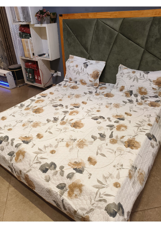 Rosepetal Quilted Bedcover Brown Roses