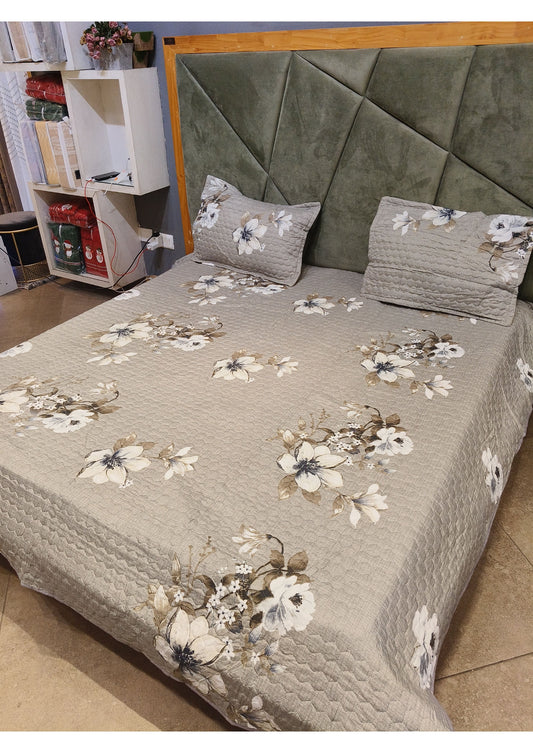 Rosepetal Quilted Bedcover Grey Blossom