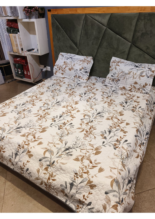 Rosepetal Quilted Bedcover Earthy Foliage